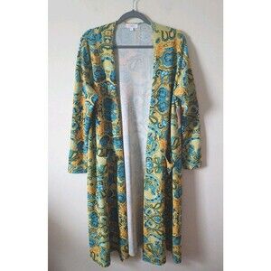 Lularoe Sarah Long Cardigan Floral Multicolor Pockets Stretch Size L